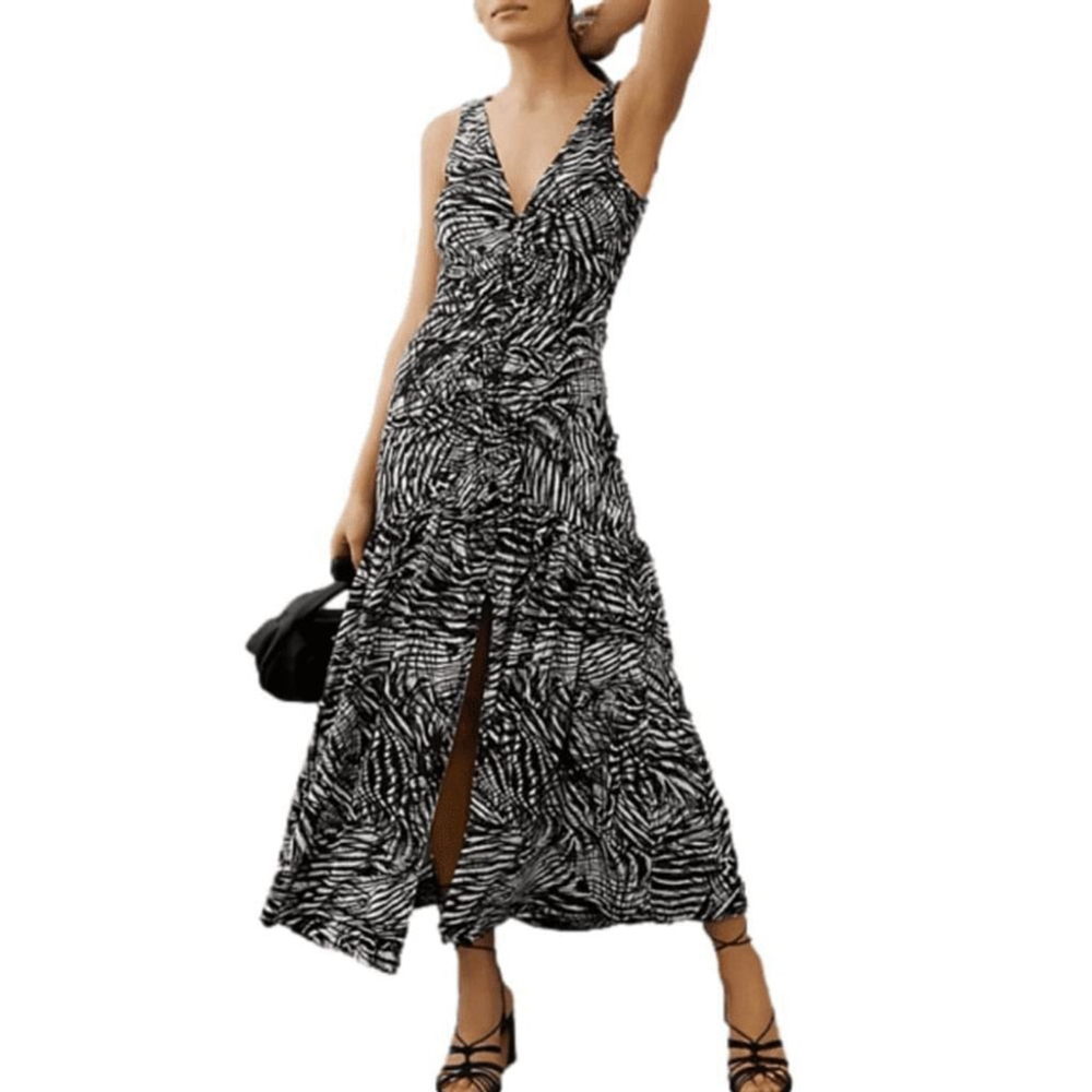 Anthropologie Black and White V Neck Maxi Dress Size 14